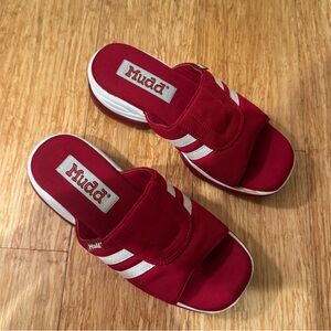 Vintage Mudd red white sporty platform slide sandals